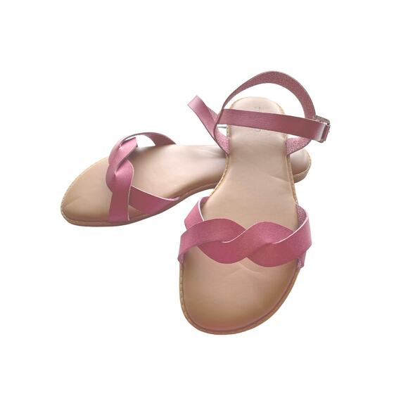 torrid Shoes - Torrid Ankle Strap Braided Sandal flat pink solid buckle vegan leather 10WW